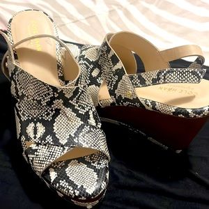 Cole Haan wedge snakeskin block heels size 10